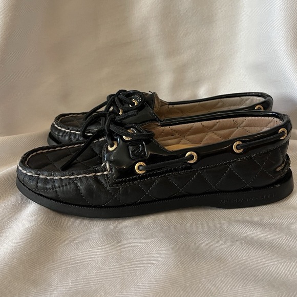Sperry Top Sider Quilted‎ Black Leather Boat Shoes Womens Size 6 Preppy - Picture 6 of 10